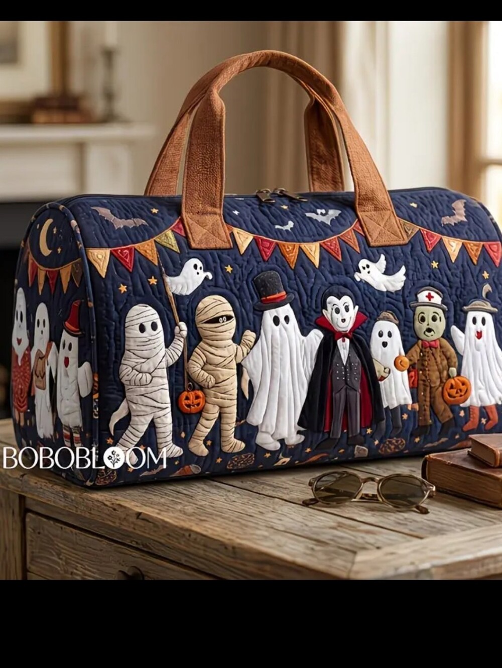 Kids Halloween Costume Duffel Bag - Navy with Red Handles 15 Inches Wide 8inches